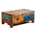 Stolik kawowy, Stół do kawy z 2 szufladami w litym drewnie prostokątnym 100 x 60 x 40 cm