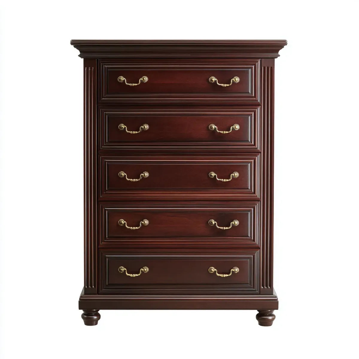 Komoda, 5 szuflady brązowy mahoń w MDF fornirowany prostokątna kształt 90 x 45 x 130 cm