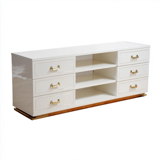 Komoda, Biała szuflada z 6 szufladami i 3 otwartymi przegródkami w MDF lakierowanym 180 x 45 x 75 cm prostokątnym