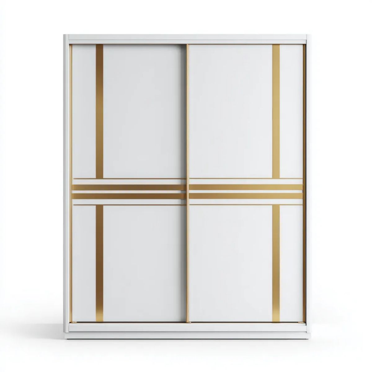 Szafa, Białe i złote MDF i aluminium aluminiowe podwójne przesuwne obudowa drzwi, 180 x 60 x 200 cm