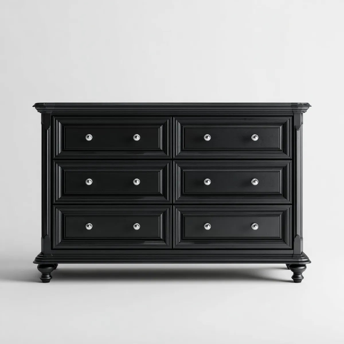 Komoda, 6 szuflad Czarna 150 x 50 x 95 cm w Legno Massello e MDF Prostokątny