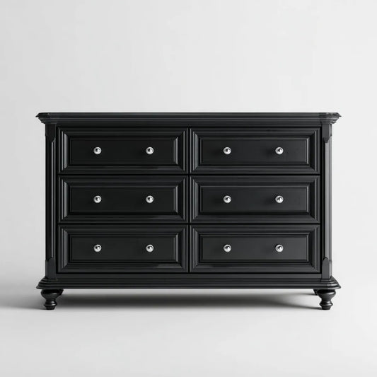 Komoda, 6 szuflad Czarna 150 x 50 x 95 cm w Legno Massello e MDF Prostokątny