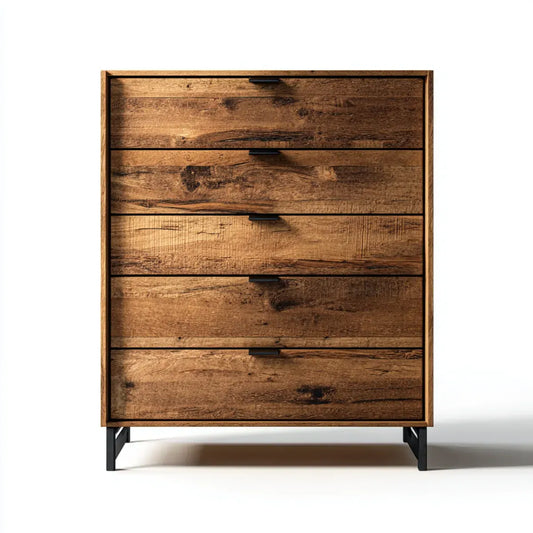 Komoda, 5 szuflady brązowe w litej mango prostokątne drewno 90 x 40 x 120 cm