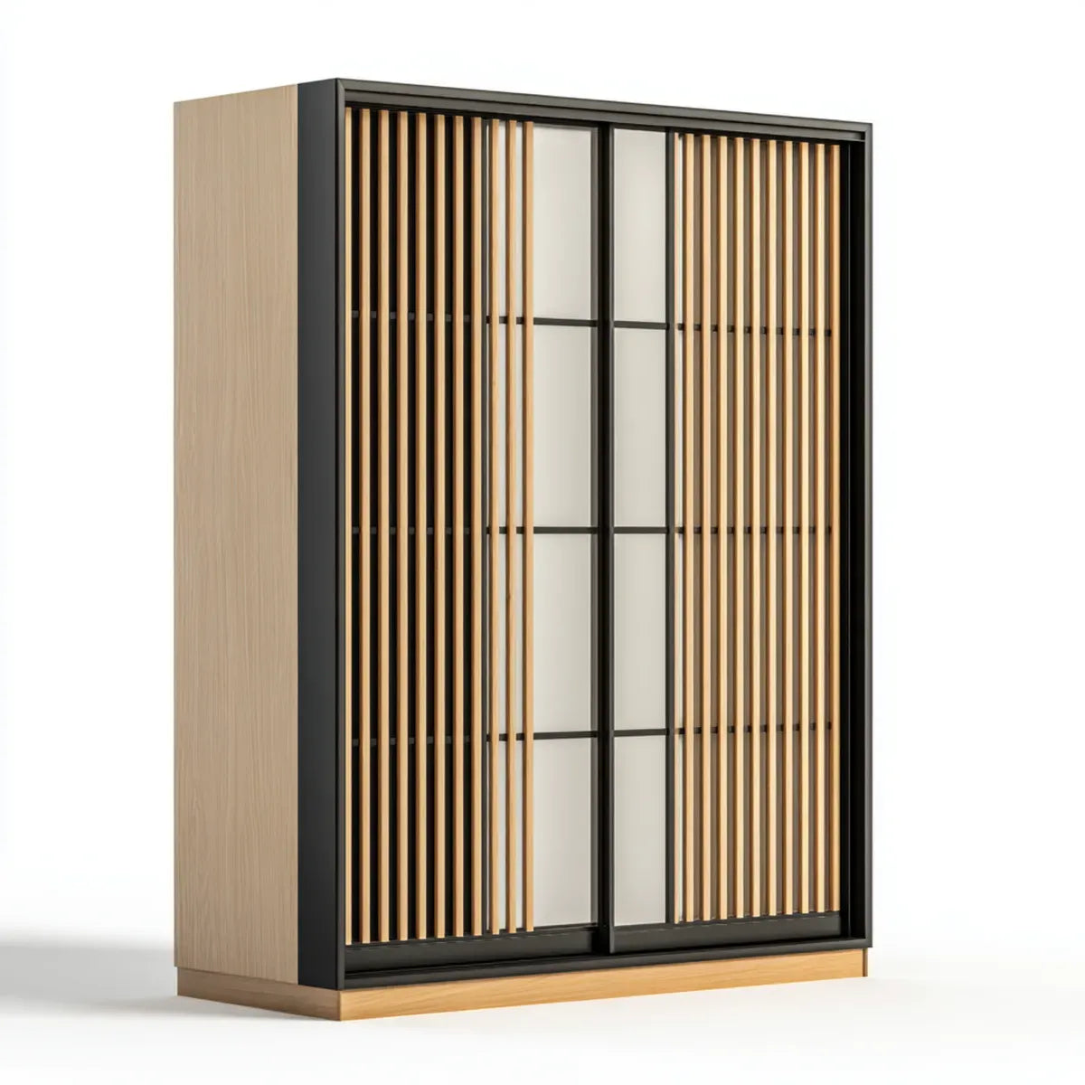 Szafa, Szafka na drzwi przesuwne Dąb naturalny czarny 160 x 60 x 200 cm ze szkła ze stali MDF i prostokątnym kształtem