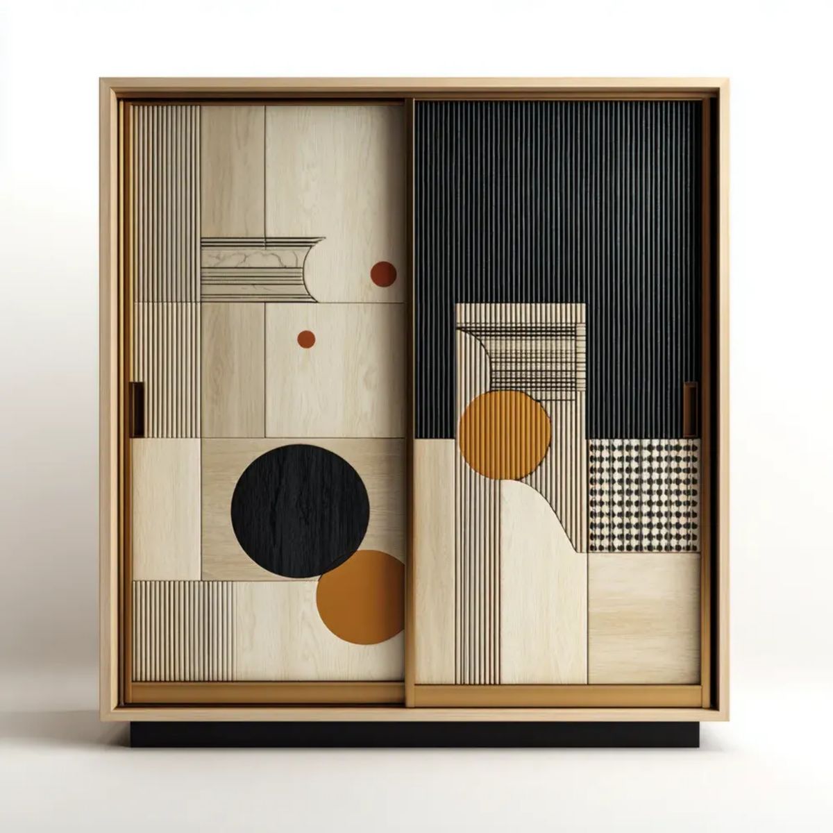 Szafa, Podwójna szafa przesuwna w kolorze czarnym i ochry, czarny MDF, 120 x 60 x 200 cm