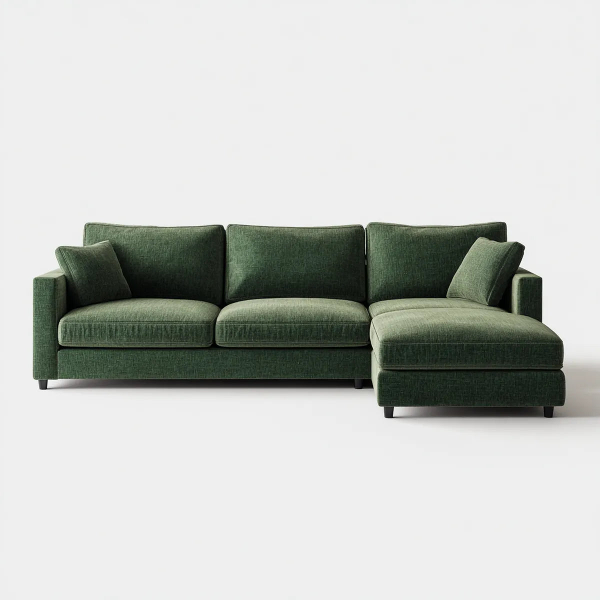 Sofa, 3 kanapa z szezlongiem na prawym ciemnym zielonym 280 x 165 x 85 cm poliester w kształcie litery L