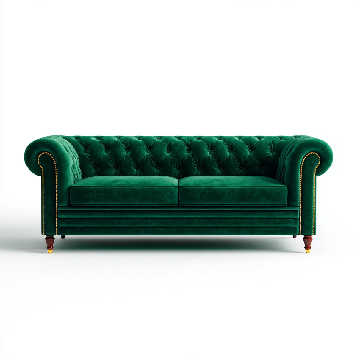 Sofa, Chesterfield Emerald Zielony 2 kanapa z fotela 190 x 85 x 75 cm poliester aksamit capite kształt prosty