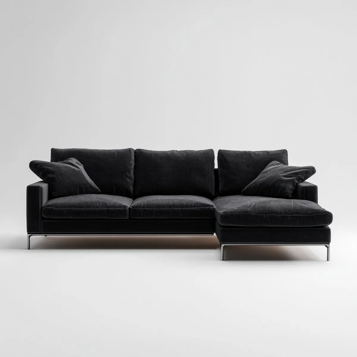 Sofa, Kanapa narożna z czarnym, południowym czarnym 265 x 160 x 85 cm poliestrowym aksamitem