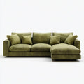 Sofa, 3 fotela w prawym rogu w poliestrowym aksamitnym oliwkowym zielonym 280 x 160 x 85 cm