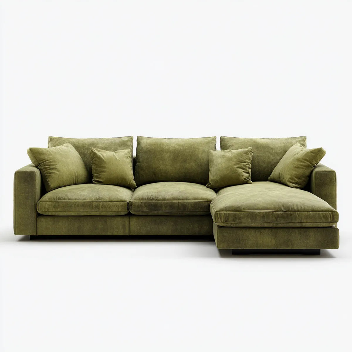 Sofa, 3 fotela w prawym rogu w poliestrowym aksamitnym oliwkowym zielonym 280 x 160 x 85 cm