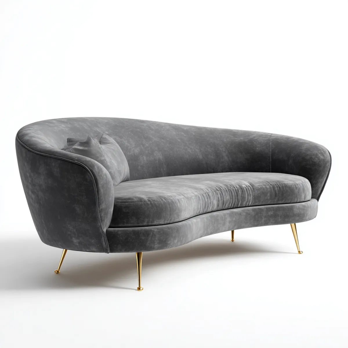 Sofa, 2 fotela ciemnoszara poliestrowa aksamit o zaokrąglonym kształcie 180 x 85 x 78 cm