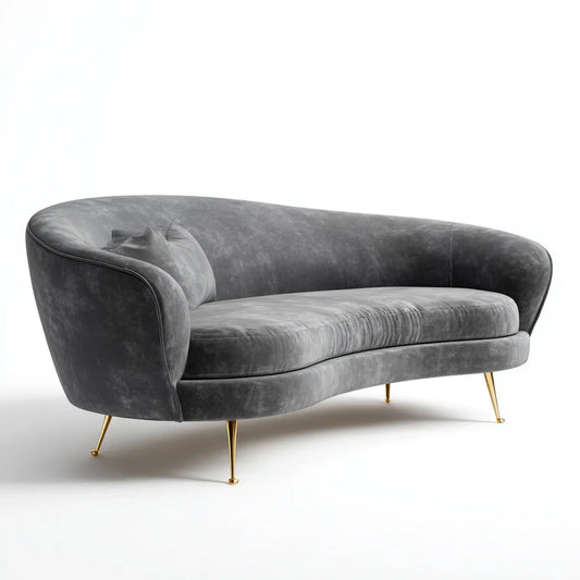 Sofa, 2 fotela ciemnoszara poliestrowa aksamit o zaokrąglonym kształcie 180 x 85 x 78 cm