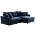 Sofa, 3 fotela narożna fotela granatowy w poliestrowym żebrowanym aksamicie z prawej szezlong 280 x 170 x 85 cm
