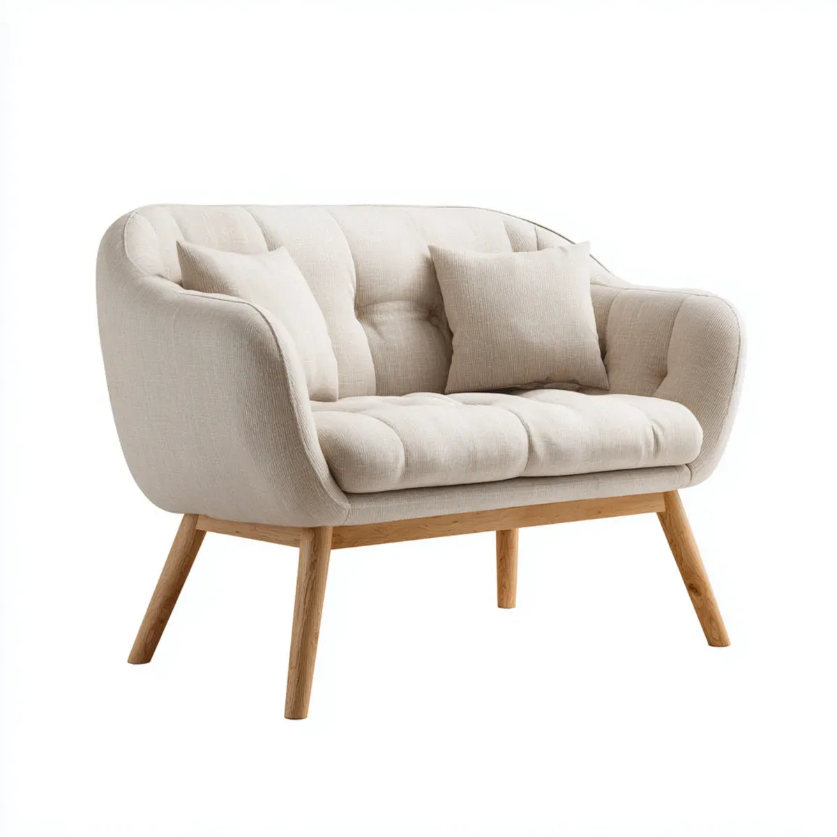 Sofa, Podwójna sofa w poliestrze z litymi nogami dębowymi okrągłe kształty 130 x 78 x 83 cm