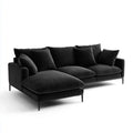 Sofa, 4 fotela w kolorze czarnym 290 x 170 x 85 cm aksamit poliestrowy ze stalową nogą w kształcie L