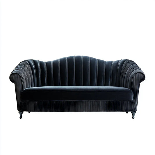 Sofa, 2 fotela prosta czarna 170 x 82 x 82 cm w poliestrowym aksamicie kapitonu