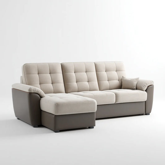 Sofa, Kanapa narożna z kremem szezlongiem ciemnoszary 270 x 160 x 92 cm tapicerka poliestrowa PU sztucznej skóry kształt litery L