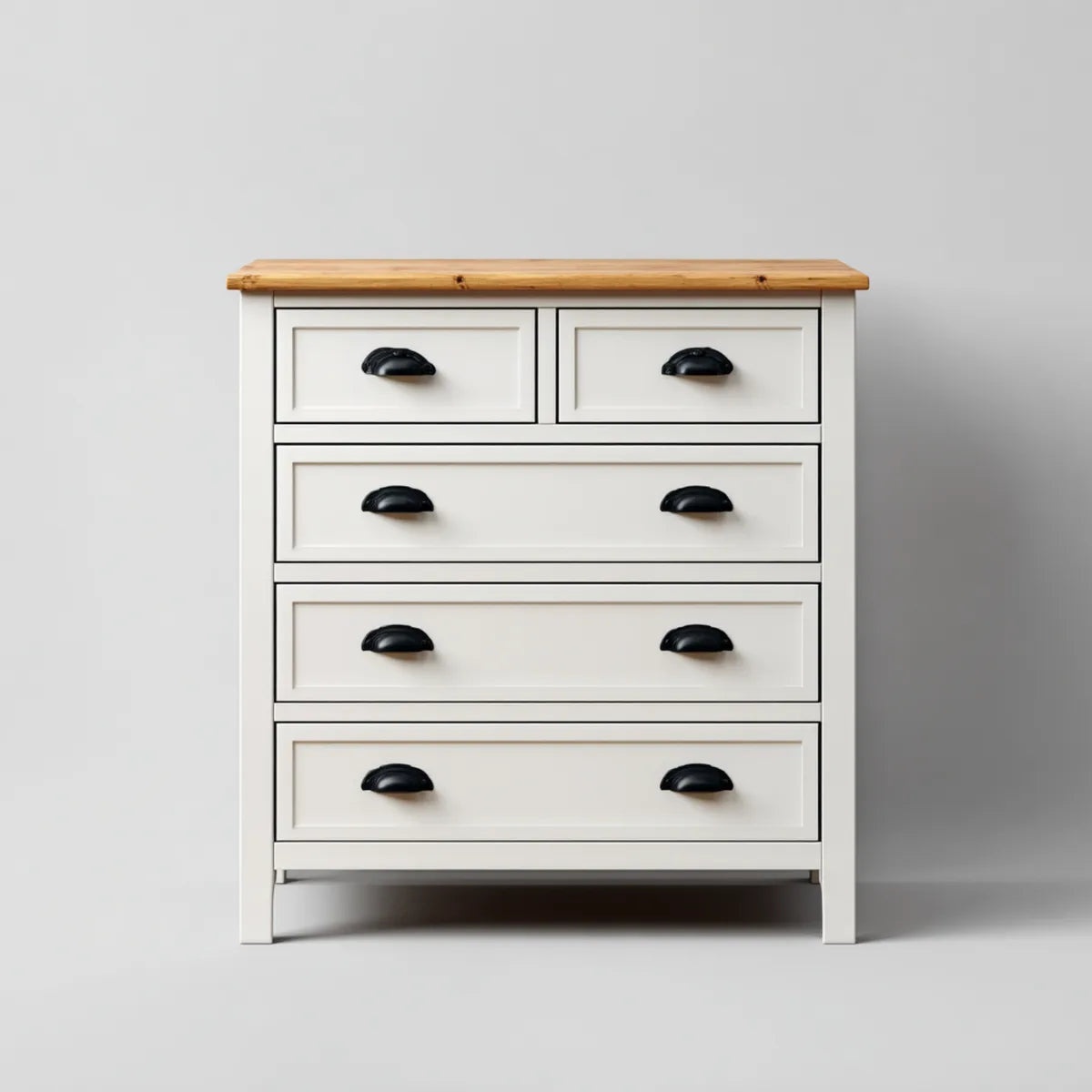 Komoda, Cassettiera 5 szuflady do sypialni biały i naturalny 80 x 40 x 90 cm MDF i prostokątna sosna stała