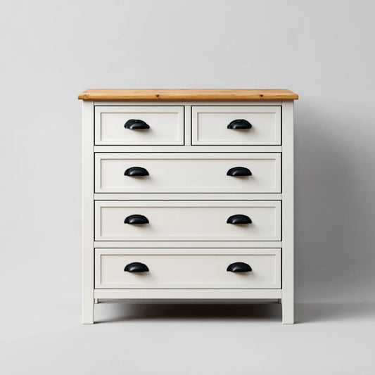 Komoda, Cassettiera 5 szuflady do sypialni biały i naturalny 80 x 40 x 90 cm MDF i prostokątna sosna stała