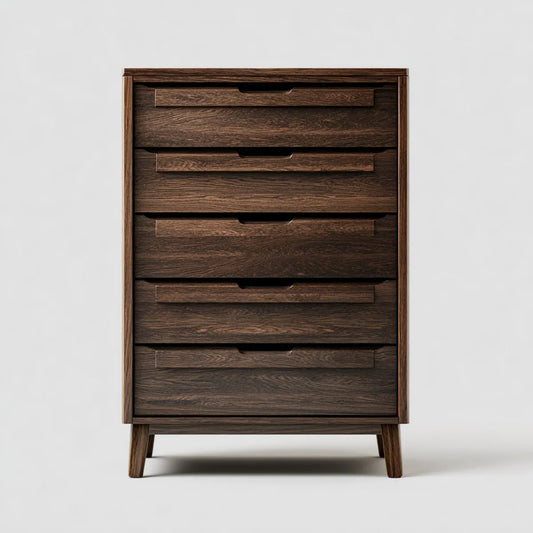 Komoda, Boxer 5 ciemnobrązowych szuflad 80 x 42 x 120 cm w dębie fornirowanym z drewna MDF