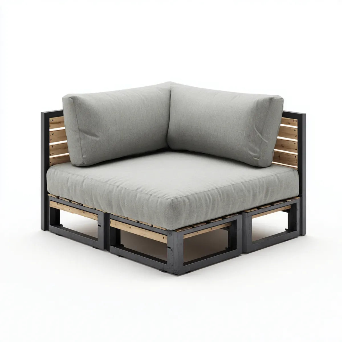 Sofa ogrodowa, Taras narożna kanapa moduł szary czarny 120 x 120 x 75 cm lite stali drewnianej prostokątne