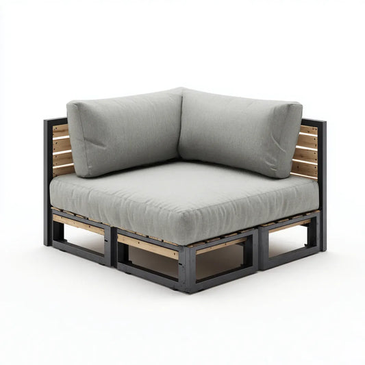 Sofa ogrodowa, Taras narożna kanapa moduł szary czarny 120 x 120 x 75 cm lite stali drewnianej prostokątne