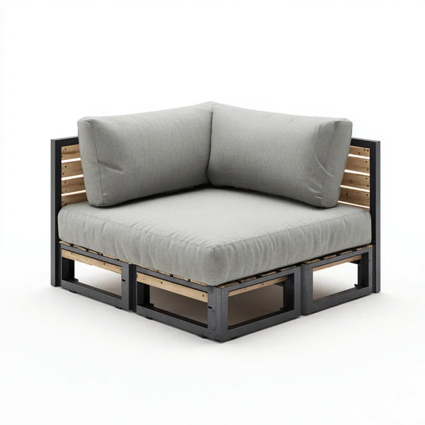 Sofa ogrodowa, Taras narożna kanapa moduł szary czarny 120 x 120 x 75 cm lite stali drewnianej prostokątne