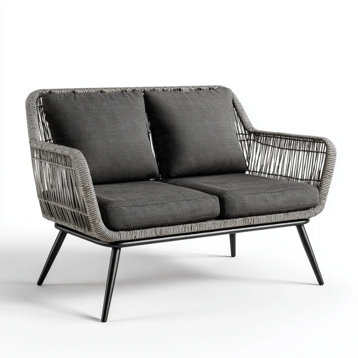 Sofa ogrodowa, Taras 2- osobowy sofa szara 133 x 72 x 78 cm ze stali pokrytej proszkiem i siatki z drutu polipropylenowego prostokątne