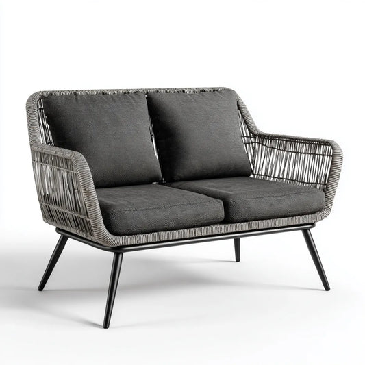Sofa ogrodowa, Taras 2- osobowy sofa szara 133 x 72 x 78 cm ze stali pokrytej proszkiem i siatki z drutu polipropylenowego prostokątne