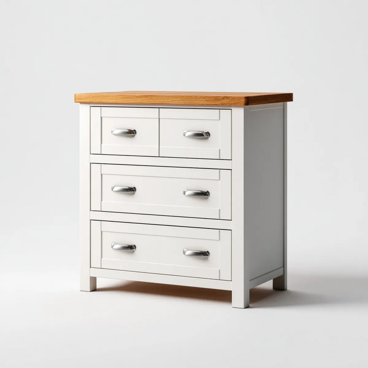 Komoda, 3 szuflady białe z dębowym wierzchem 80 x 40 x 90 cm prostokątna MDF