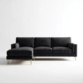 Sofa, 3 fotela czarny 3 narożna sofa 260 x 160 cm poliester aksamit, jak ze złota stalowe nogi