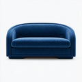 Sofa, Niebieska sofa w poliestrowym aksamicie o zaokrąglonym kształcie 140 x 80 x 75 cm