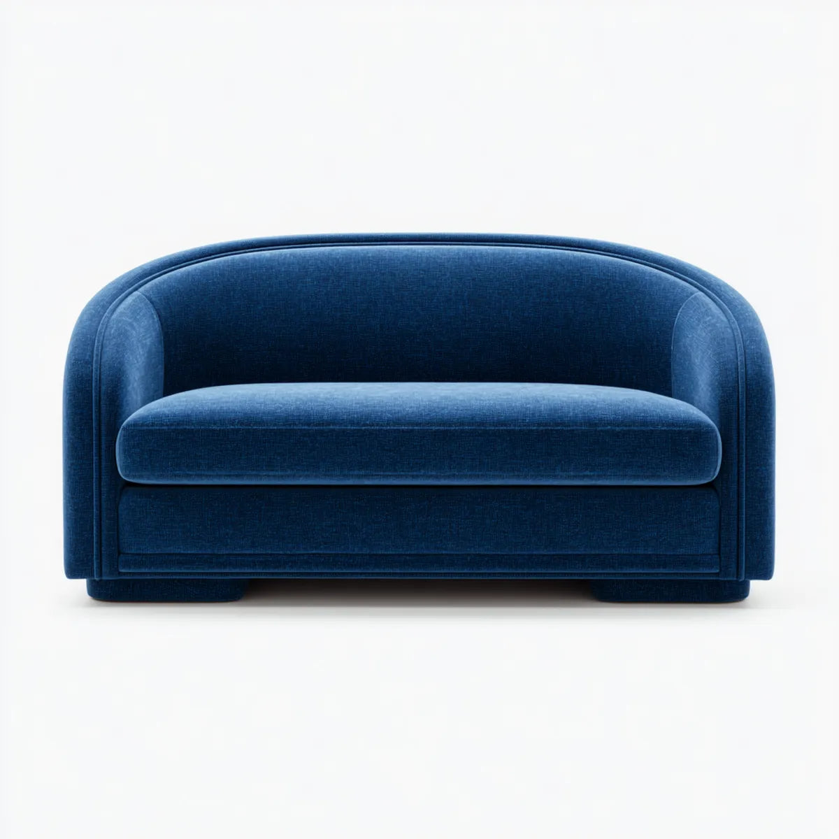 Sofa, Niebieska sofa w poliestrowym aksamicie o zaokrąglonym kształcie 140 x 80 x 75 cm