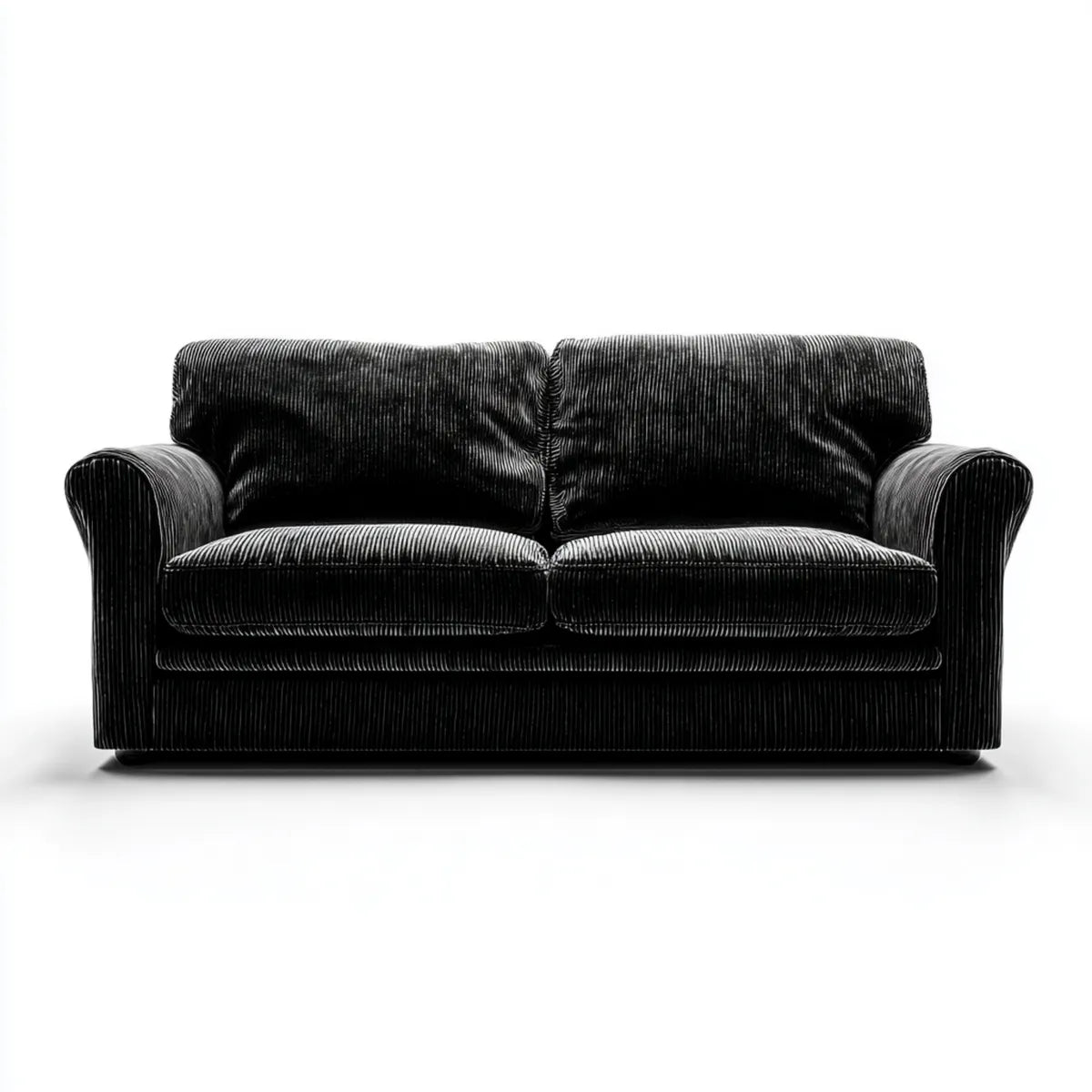 Sofa, 2 fotela czarna sofa w poliestrowym aksamicie z żebrowanymi żebrami 160 x 88 x 85 cm