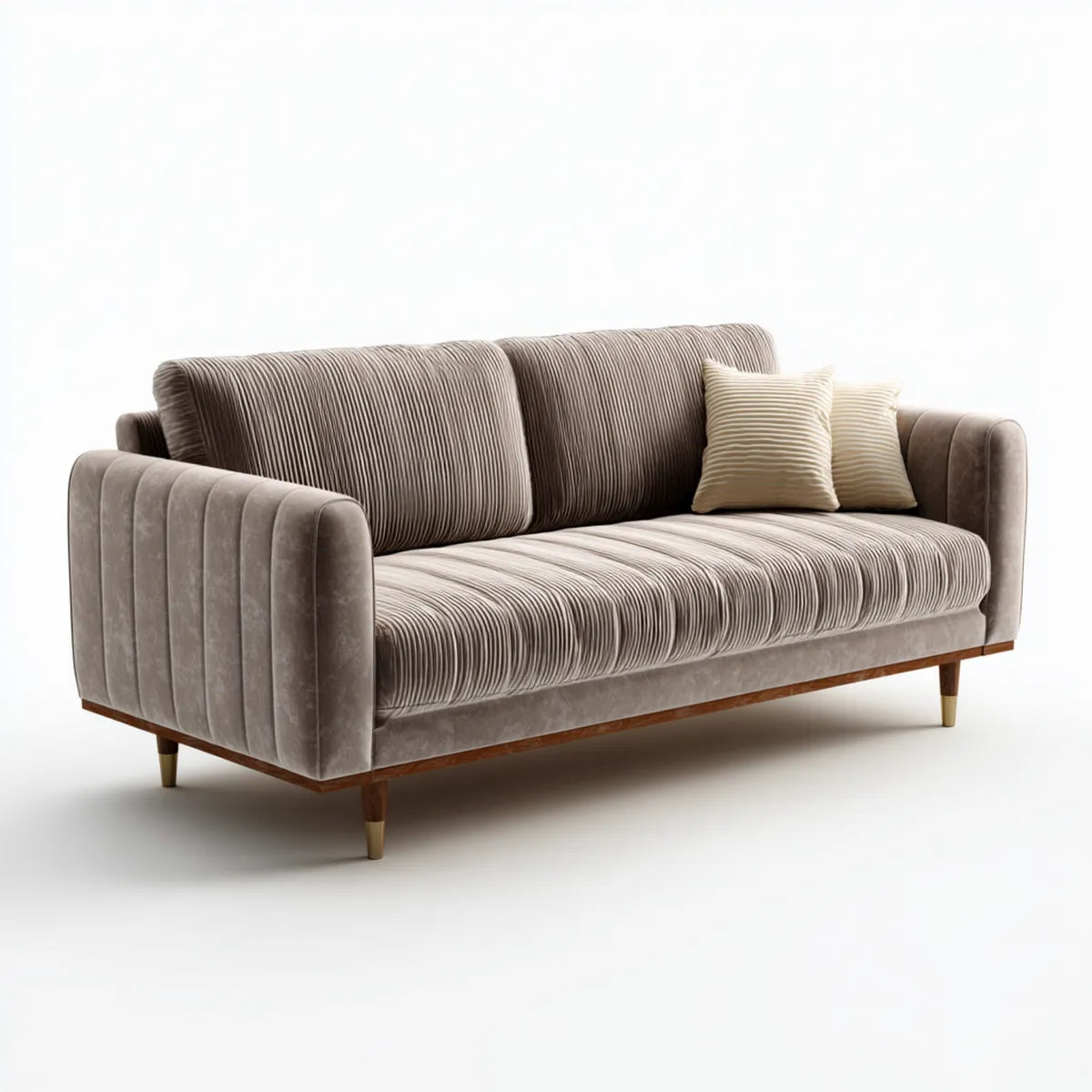Sofa, 3 fotela taupe szary 210 x 90 x 82 cm w kołnierzowym aksamicie z litymi drewnianymi nóżkami o prostym kształcie