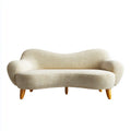 Sofa, 2 beżowe zakrzywione poliestrowe z drewnianymi nogami 170 x 82 x 78 cm