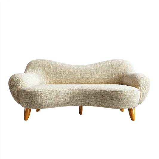 Sofa, 2 beżowe zakrzywione poliestrowe z drewnianymi nogami 170 x 82 x 78 cm