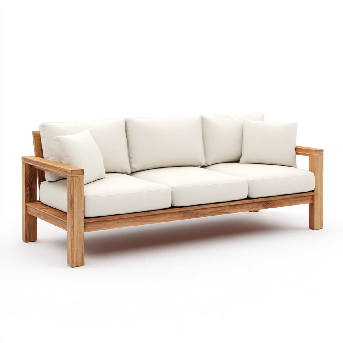 Sofa, Krem i naturalna 3 kanapa fotela 210 x 80 x 75 cm w kształcie prostokątnym w kształcie akacji stałej