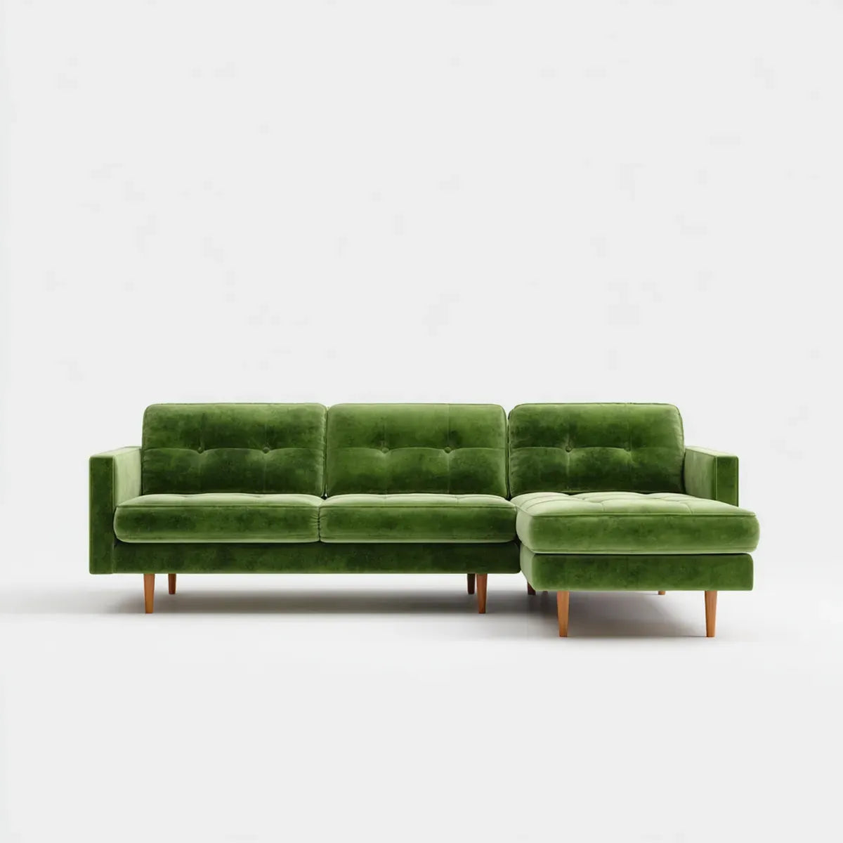 Sofa, 3 fotele prosta kanapa narożna zielony poliester aksamit 270 x 160 x 84 cm