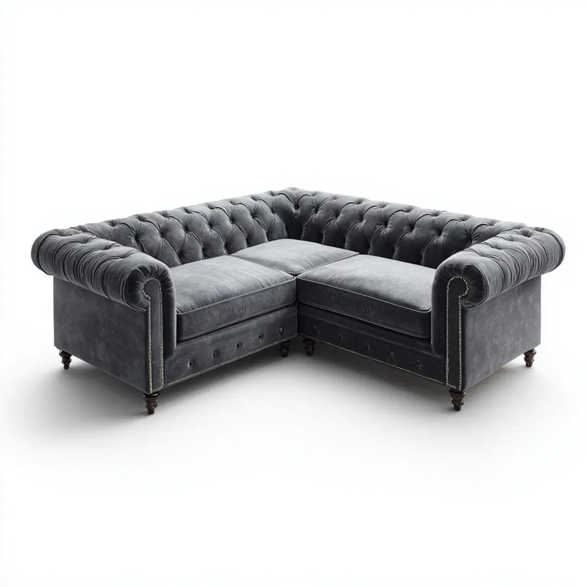 Sofa, Chesterfield 4 narożnik fotelika sofa szary antracyt ze skóry syntetycznej PU 245 x 245 x 75 cm