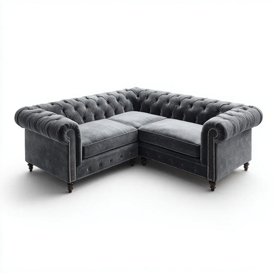 Sofa, Chesterfield 4 narożnik fotelika sofa szary antracyt ze skóry syntetycznej PU 245 x 245 x 75 cm
