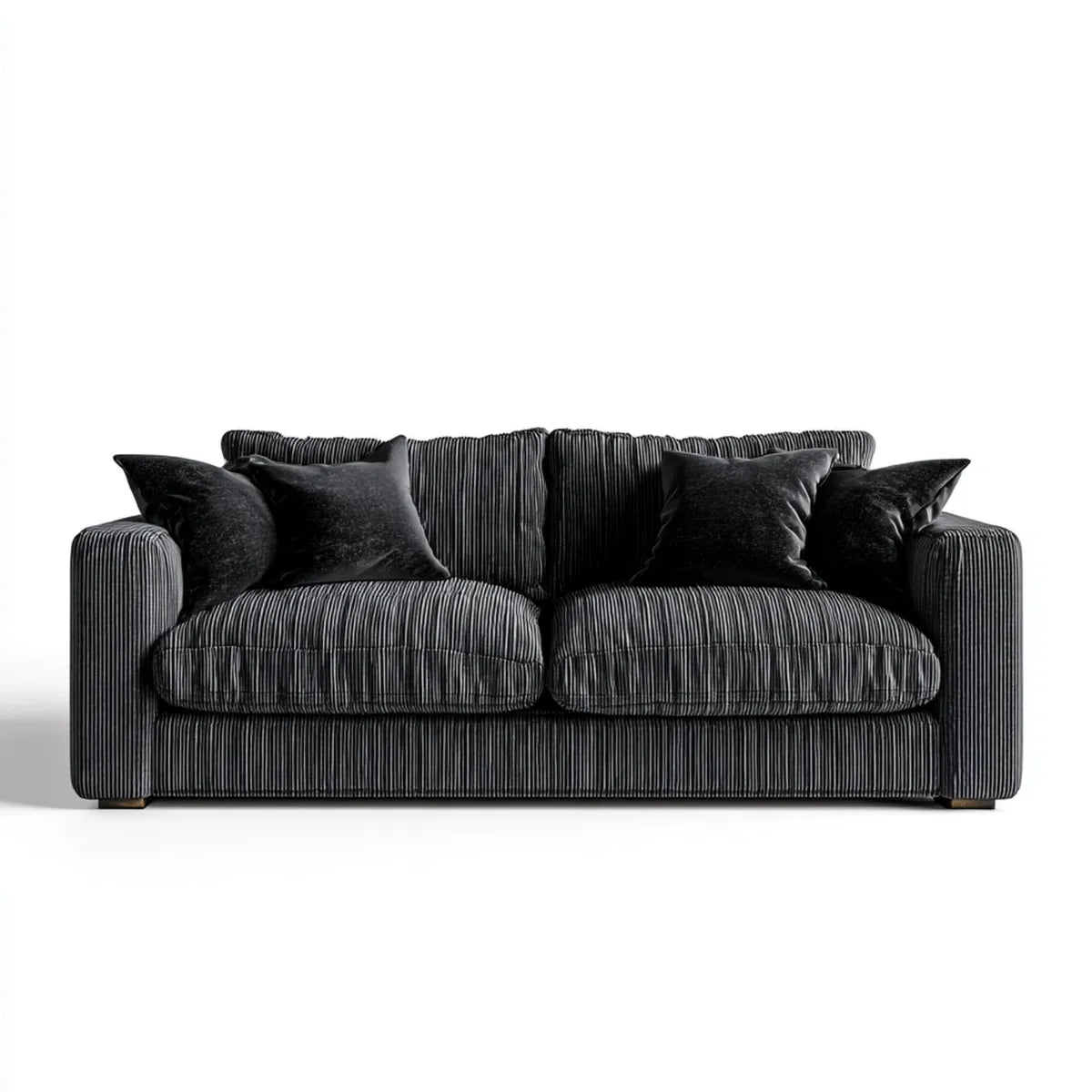 Sofa, 2 fotela czarna 180 x 95 x 85 cm w poliestrowym, żebrowanym aksamicie szkła