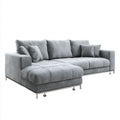 Sofa, 4 szare poliestrowe aksamitne sofa z szezlongiem 280 x 160 x 85 cm