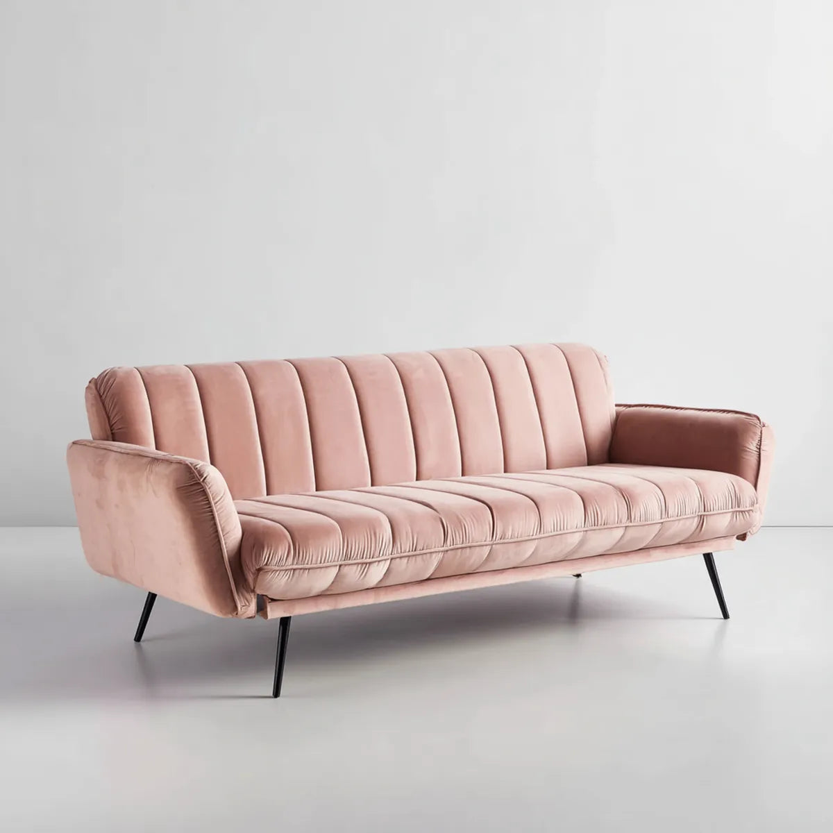 Sofa, Różowa, sproszkowana sofa w poliestrowym aksamicie 210 x 85 x 82 cm