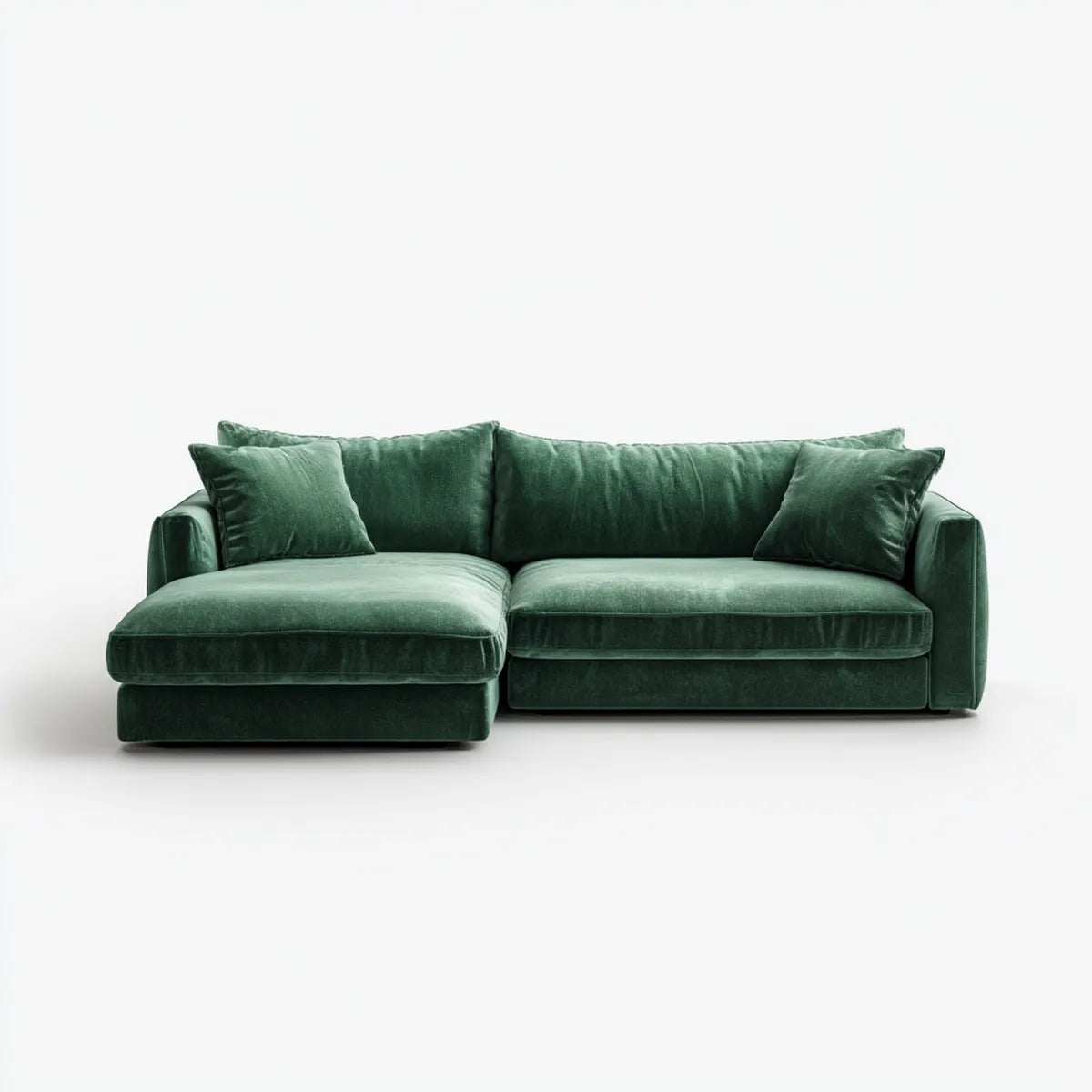 Sofa, 3 ciemnozielone poliestrowe aksamitne sofa z lewym narożnikiem 250 x 160 x 85 cm