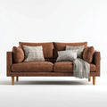 Sofa, 2 fotela poliestrowa brązowa sofa z litymi nogami z drewna 160 x 85 x 82 cm