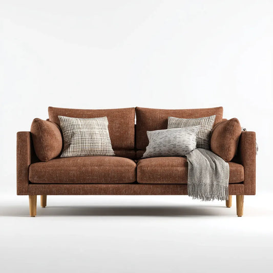 Sofa, 2 fotela poliestrowa brązowa sofa z litymi nogami z drewna 160 x 85 x 82 cm