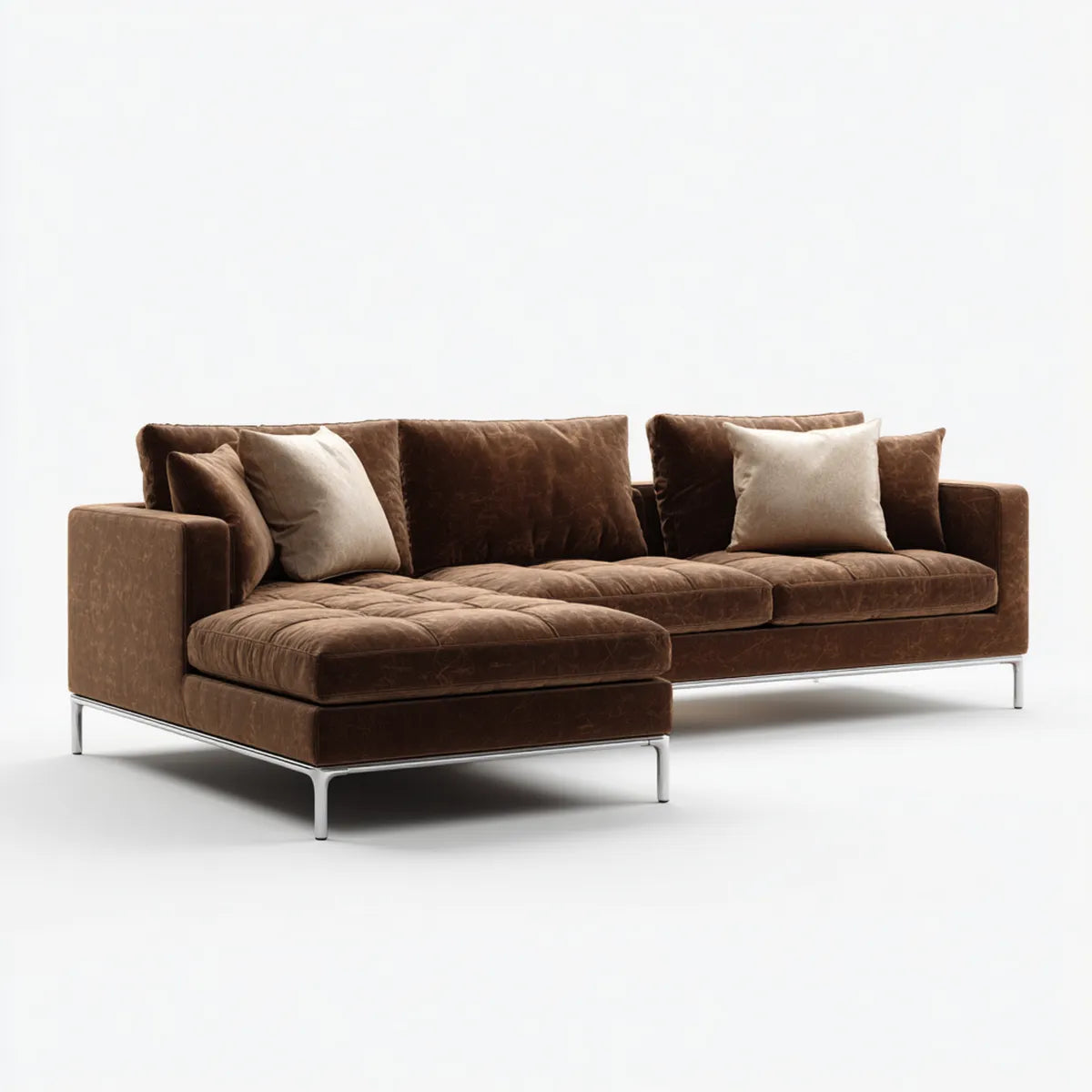 Sofa, 3 fotela brązowa 280 x 165 x 85 cm w poliestrze z mikrowłóknem z chromowanymi nogami stalowymi